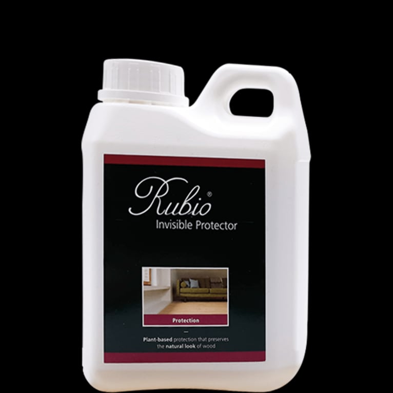 Bidon de Rubio Invisible Protector, finition bois brut totalement invisible pour parquet intérieur, présenté sur fond neutre.