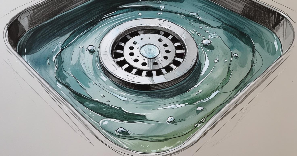 Illustration d'un receveur de douche extra-plat avec de l'eau qui stagne autour de la bonde. Des bulles symbolisant de mauvaises odeurs s'échappent du drain.