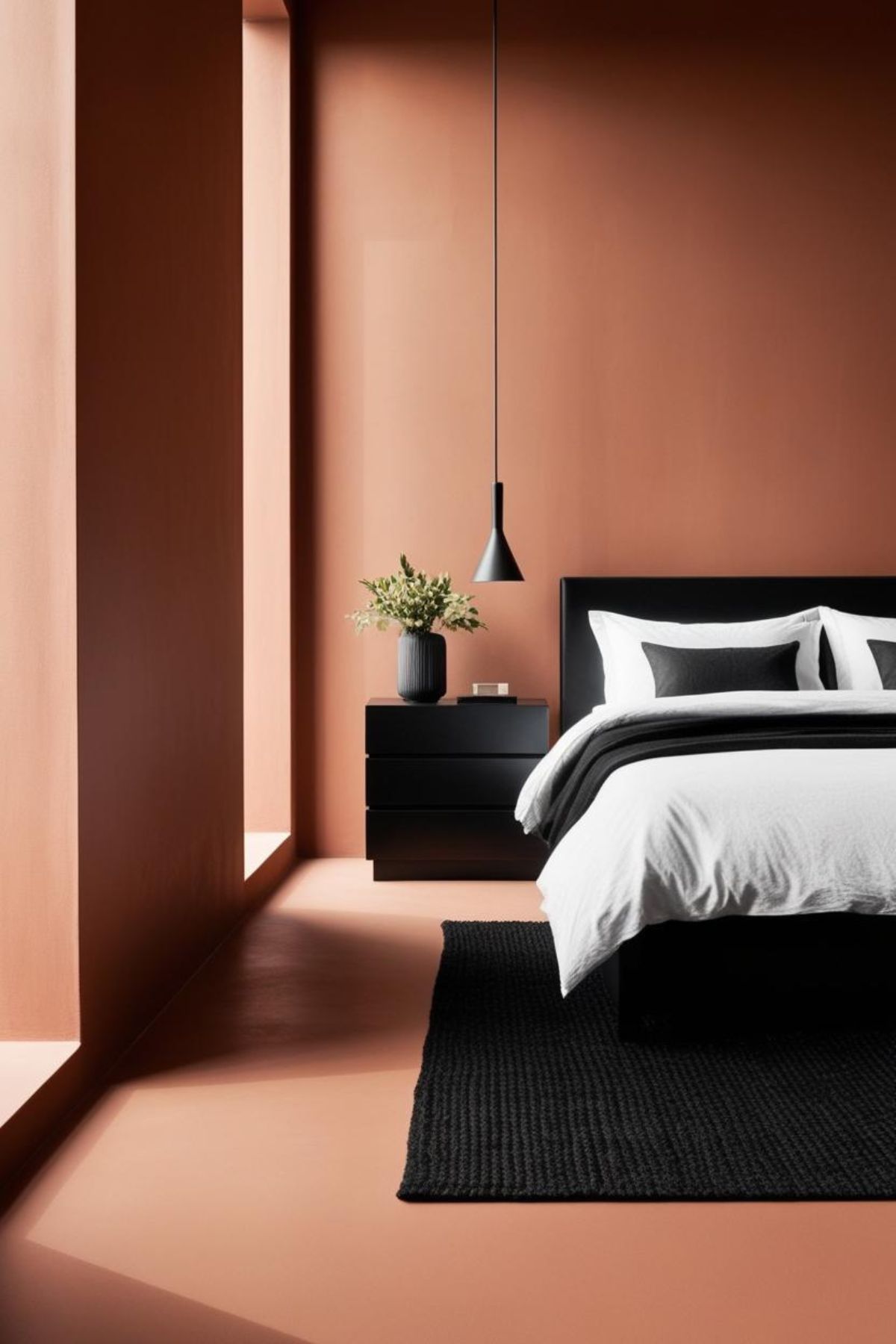 Créez un contraste saisissant et contemporain. Terre cuite et noir s'unissent pour une chambre unique. Découvrez nos inspirations et produits !